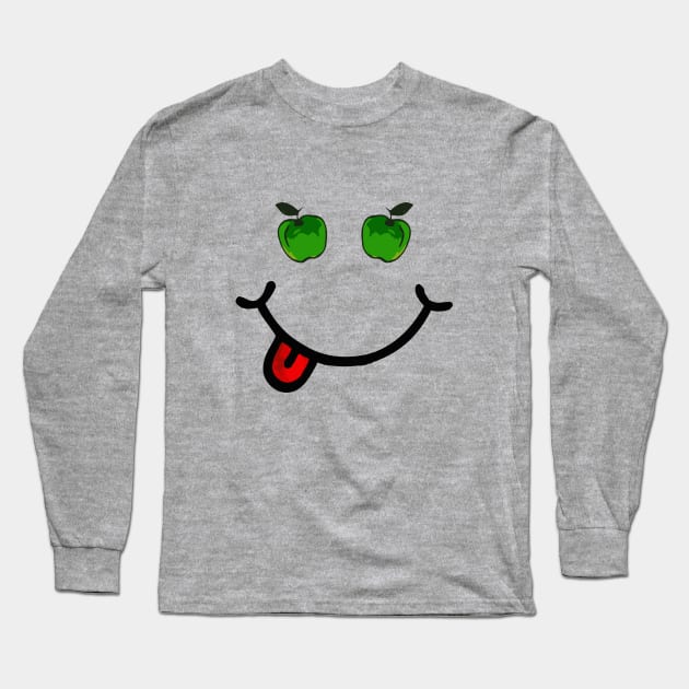 Green Apple & Smile (in the shape of a face) Long Sleeve T-Shirt by Tilila